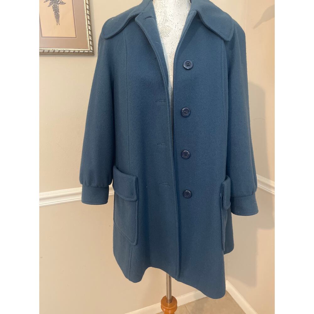 Vintage Sears Wool Coat Blue Mid Length Classic Minimalist Jacket